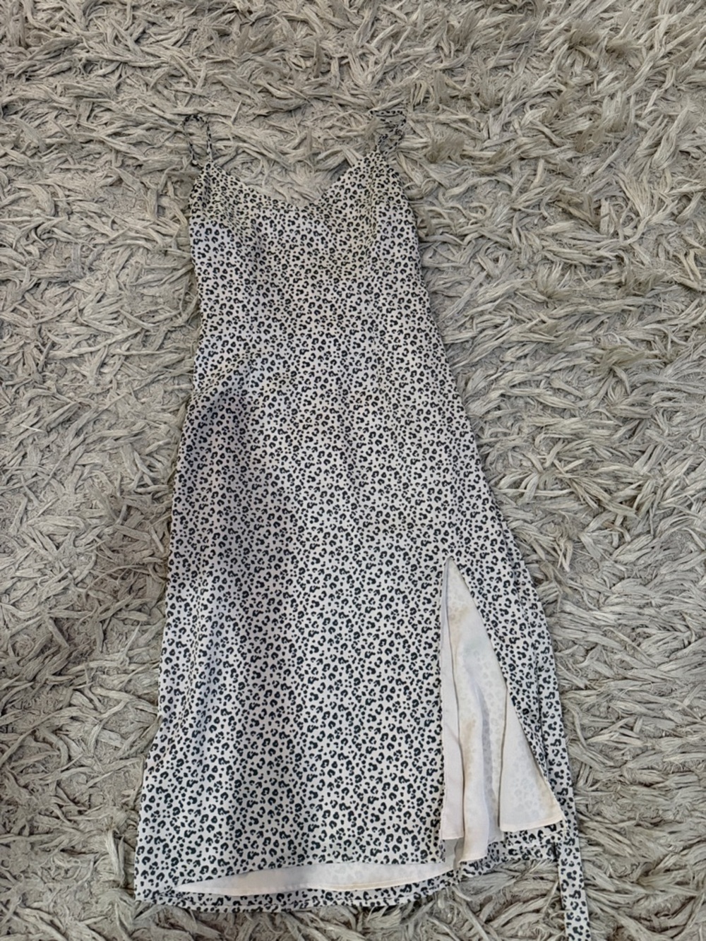 Abercrombie & Fitch Cream Slip Midi Dress with Black Leopard Print